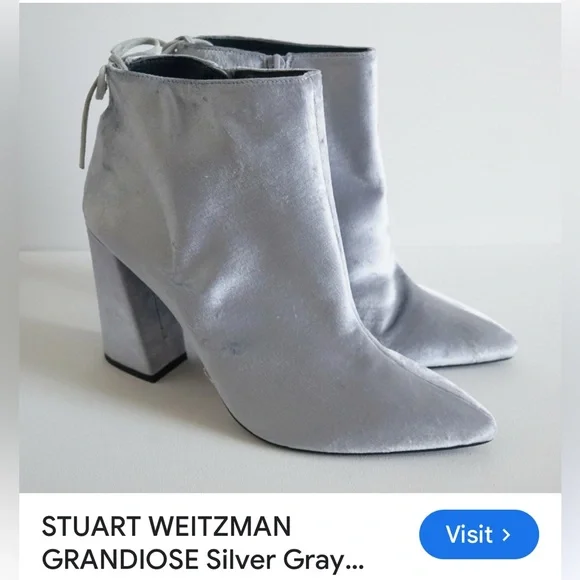 Stuart Weitzman Grandiose Silver Gray Heeled Boots 5 - Picture 1 of 12
